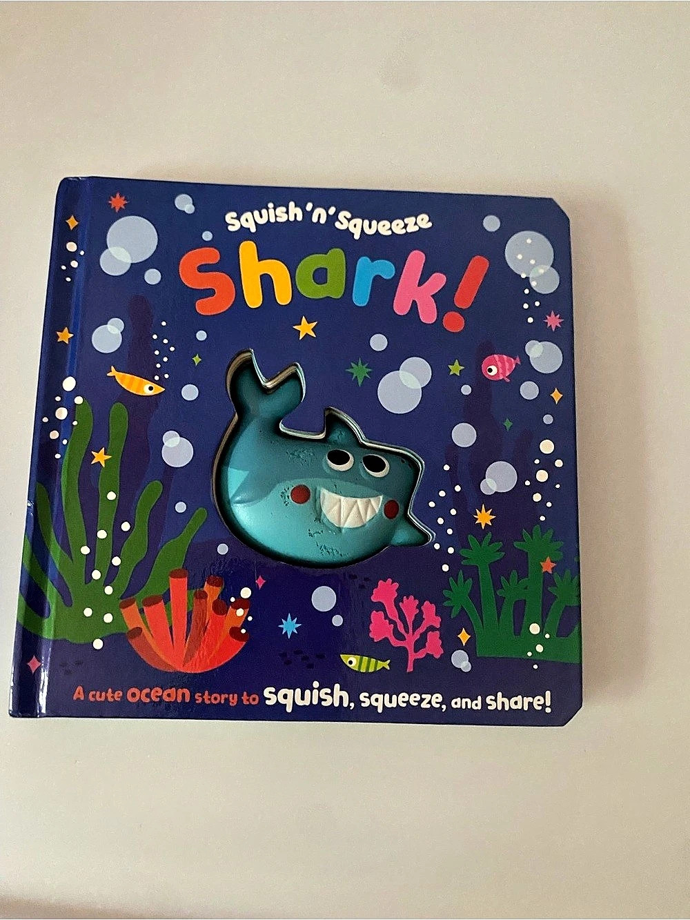 Melissa & Doug Squish'n'Squeeze Shark! Interactive Board Book Blue Like New